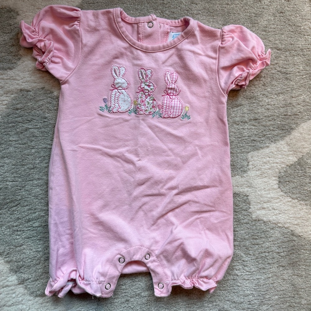 Jellybean by Smock Candy pink baby Easter bunny appliqué romper 9 months